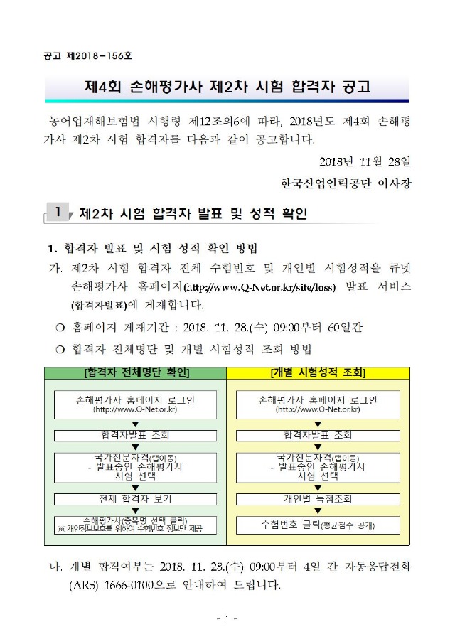 2018년도 제4회 손해평가사 제2차 시험 합격자 공고001.jpg